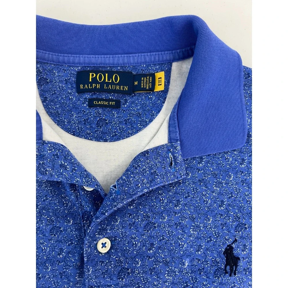 Polo Ralph Lauren men M blue golf club preppy work casual tennis stretch cotton
